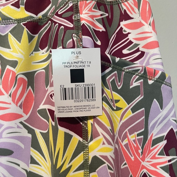 NWT Pro Player Leggings Tropical Foliage Print Sz  1X - Picture 6 of 7